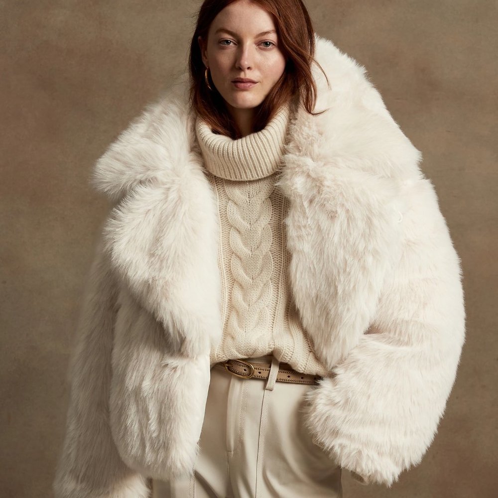 Banana Republic Faux Fur Reversible Down Coat M
